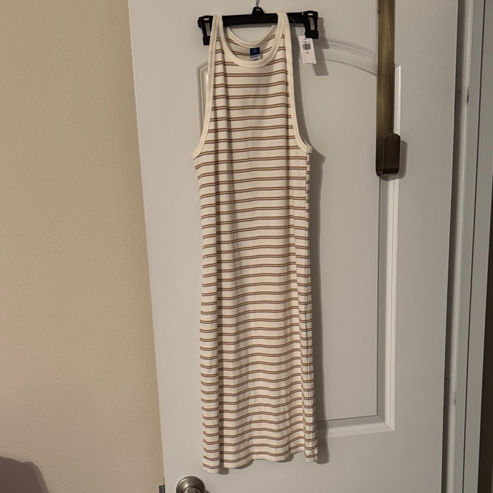 Old Navy Cream and Brown Striped Midi Dress